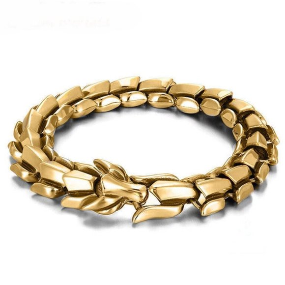 14K Gold Mens Dragon Chain Link Bracelet 8